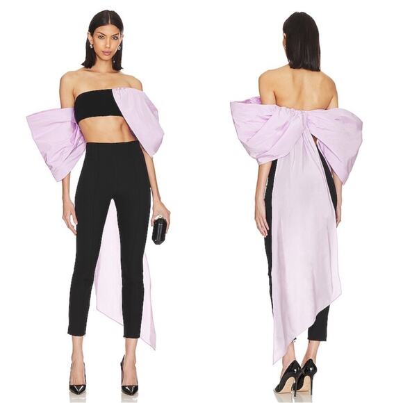 Nafsika Skourti Butterfly Puff Sleeve Black and Lilac Crop Top Size 4 - Picture 1 of 8